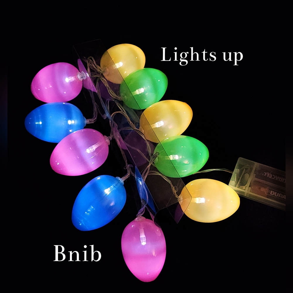 Nib 10ct Battery Op lights w/Timer- 2.5"h Easter Eggs 3ft string+ batt included